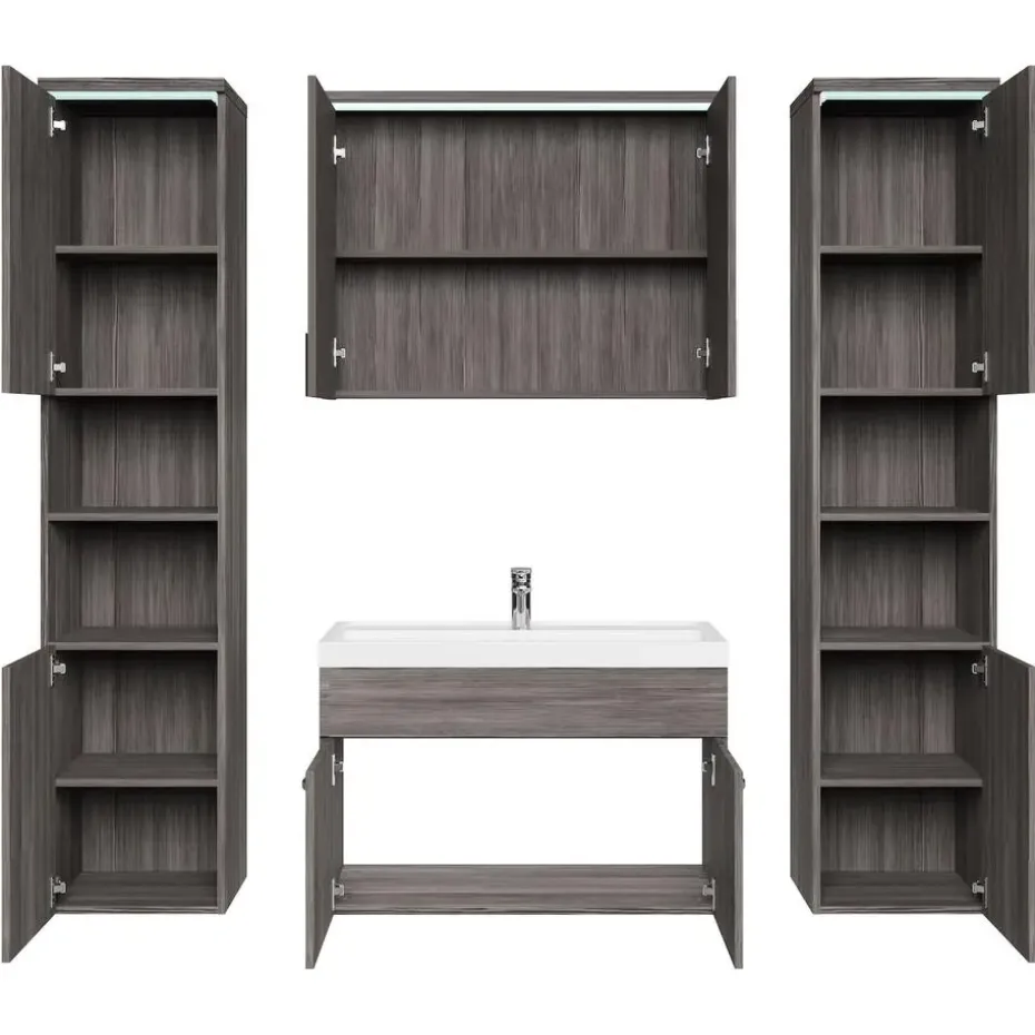 Badplaats Badkamermeubel Set Paso XL 80 x 40 cm - Grijs Eiken - Badmeubel met