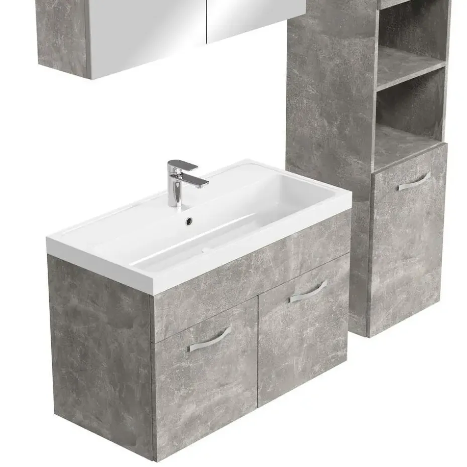 Badplaats Badkamermeubel Set Paso XL 80 x 40 cm - Beton Grijs - Badmeubel met