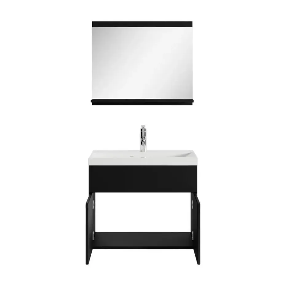 Badplaats Badkamermeubel Montreal Set 02 60 x 35 cm - Mat zwart - Badmeubel met
