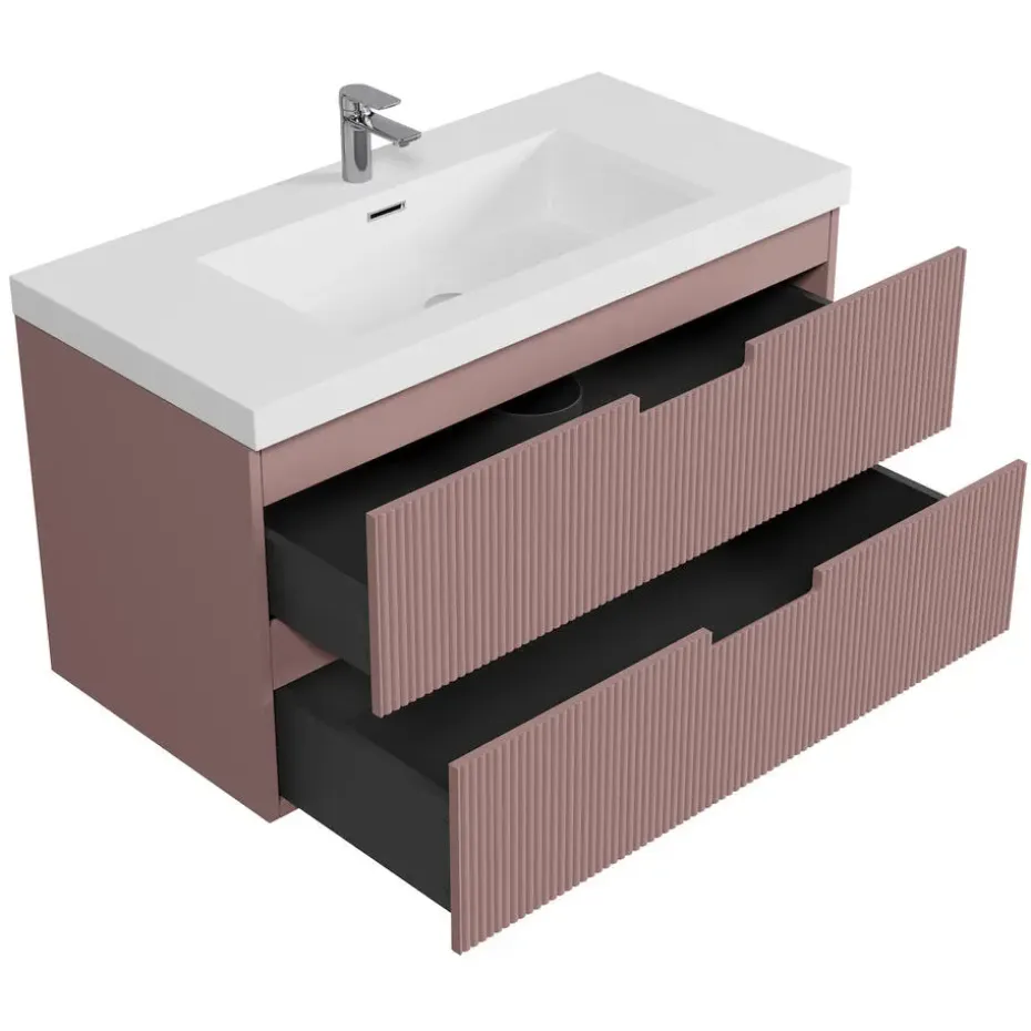 Badplaats Badkamermeubel Set Thermis 100cm - Roze - Badmeubel met Wastafel