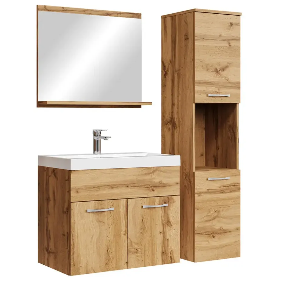 Badplaats Badkamermeubel Set Montreal 60 x 35 cm - Eiken - Badmeubel met spiegel