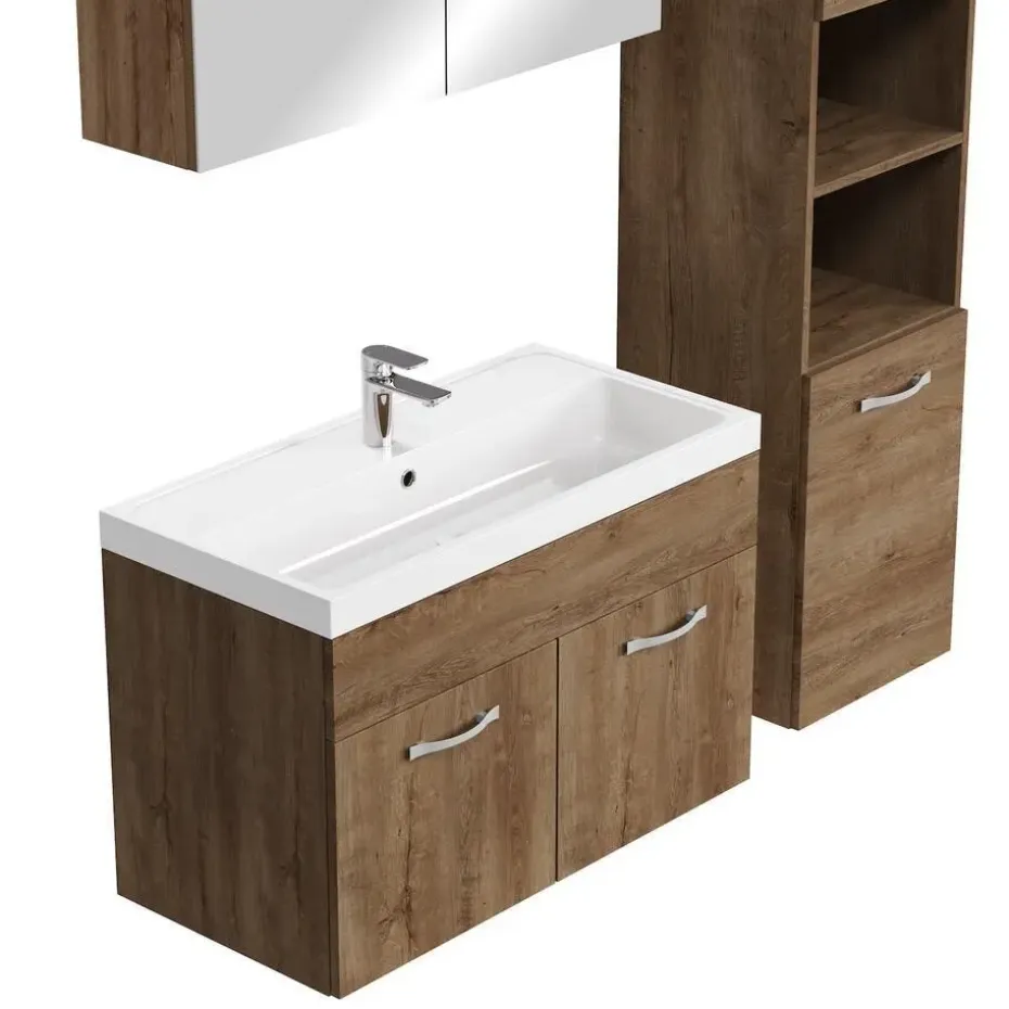 Badplaats Badkamermeubel Set Paso XL 80 x 40 cm - Bruin Eiken - Badmeubel met
