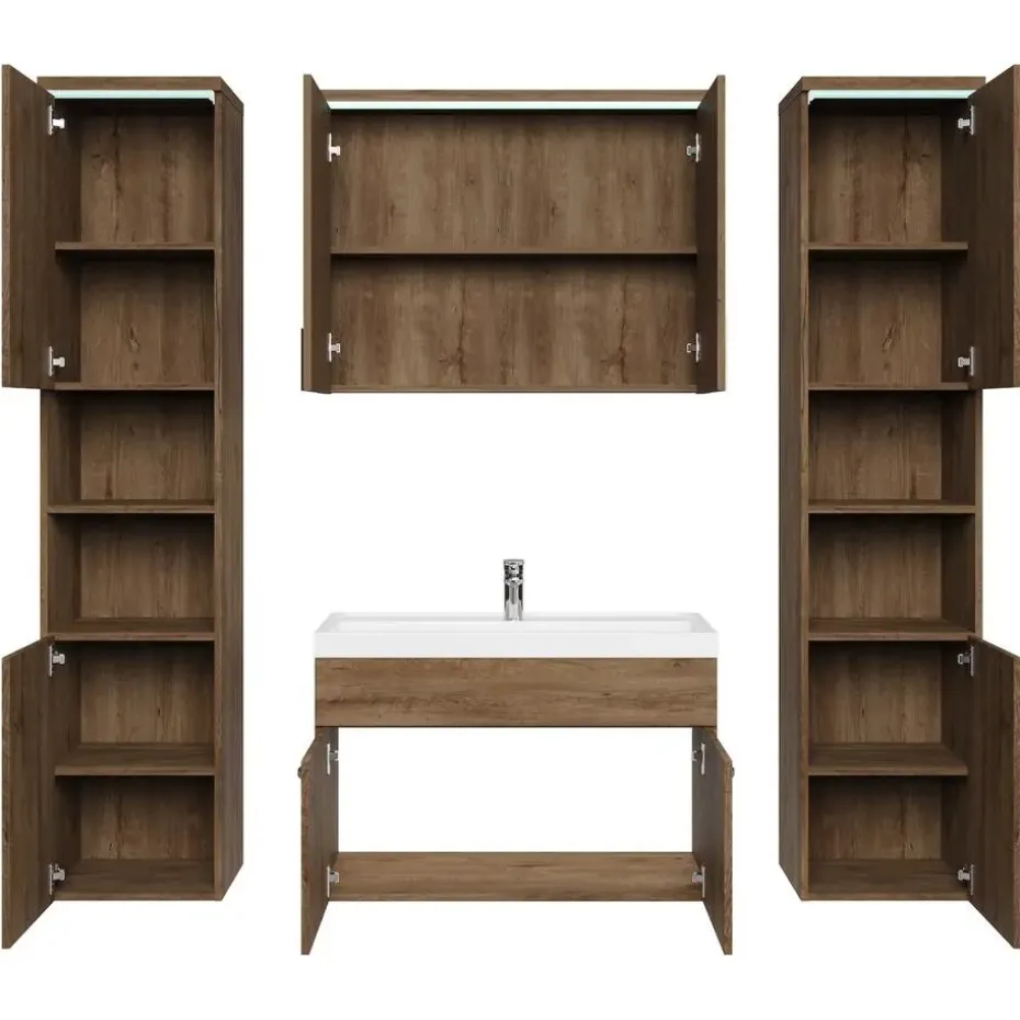 Badplaats Badkamermeubel Set Paso XL 80 x 40 cm - Bruin Eiken - Badmeubel met