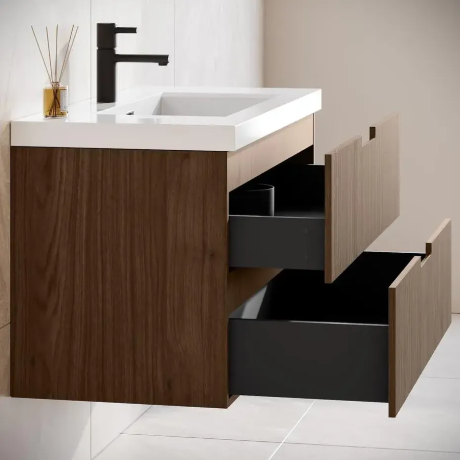 Badplaats Badkamermeubel Set Thermis 80cm - Walnoot Bruin - Badmeubel met