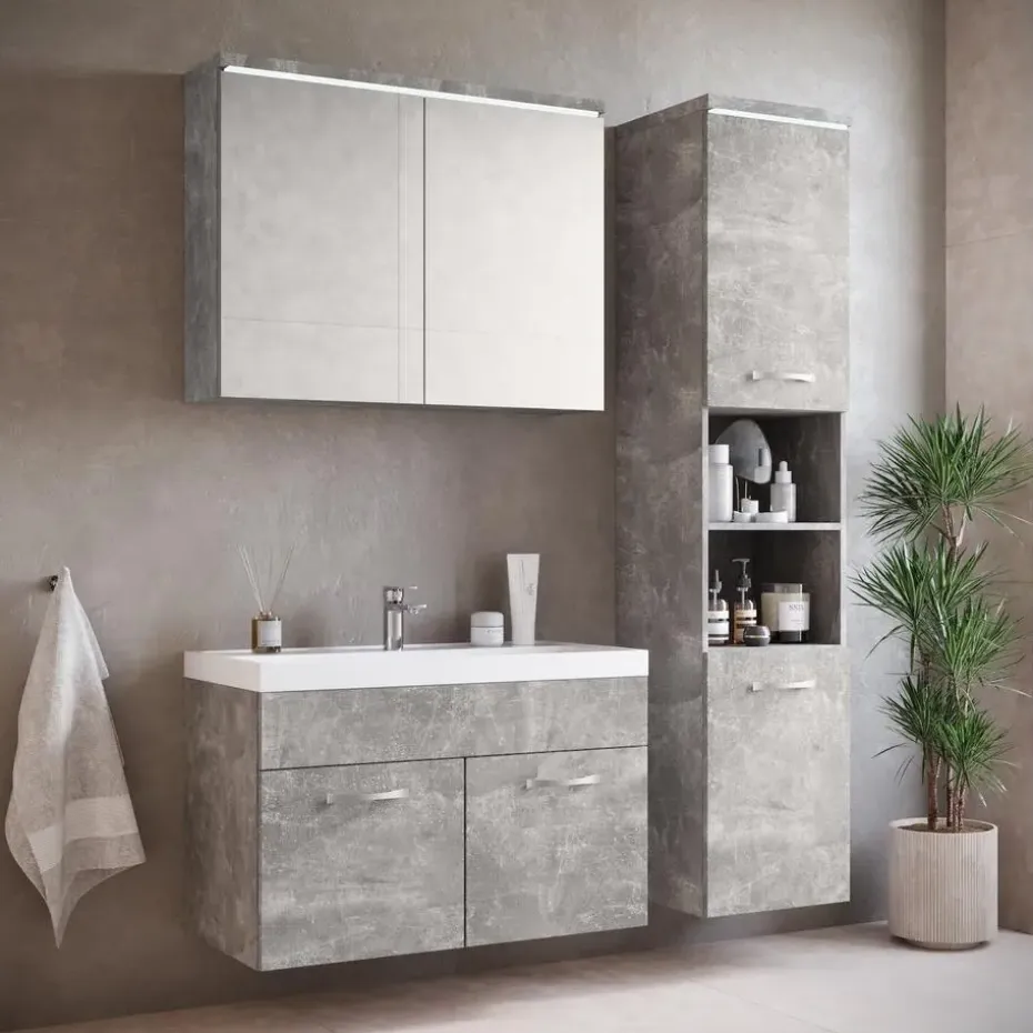 Badplaats Badkamermeubel Set Paso 80 x 40 cm - Beton Grijs - Badmeubel met