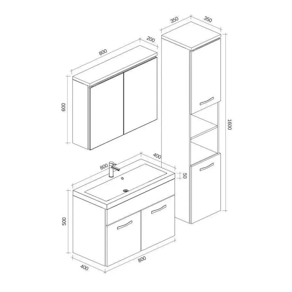 Badplaats Badkamermeubel Set Paso 80 x 40 cm - Beton Grijs - Badmeubel met