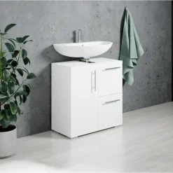 Badplaats Wastafel Onderkast Mars 60 x 30 x 60 cm - Wit - Badkamerkast – Staand