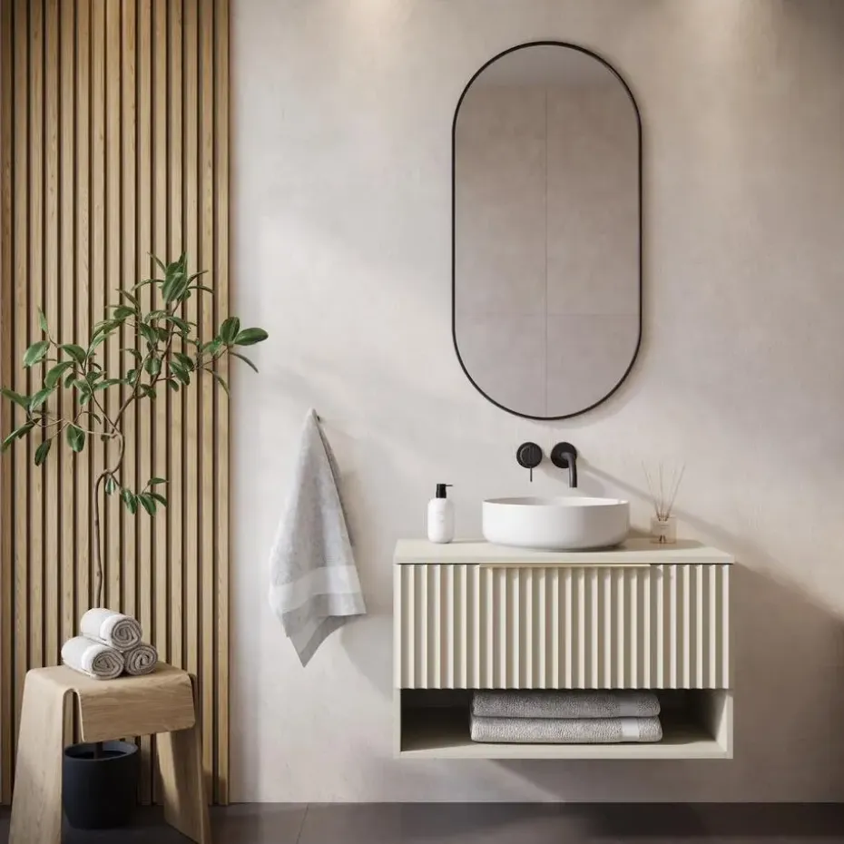 Badplaats Wastafelkast Kelo 80 cm - Beige - Badmeubel met 1 Lade en Open Vak