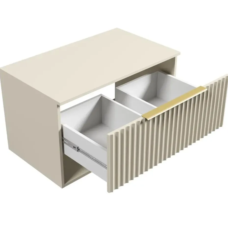 Badplaats Wastafelkast Kelo 80 cm - Beige - Badmeubel met 1 Lade en Open Vak