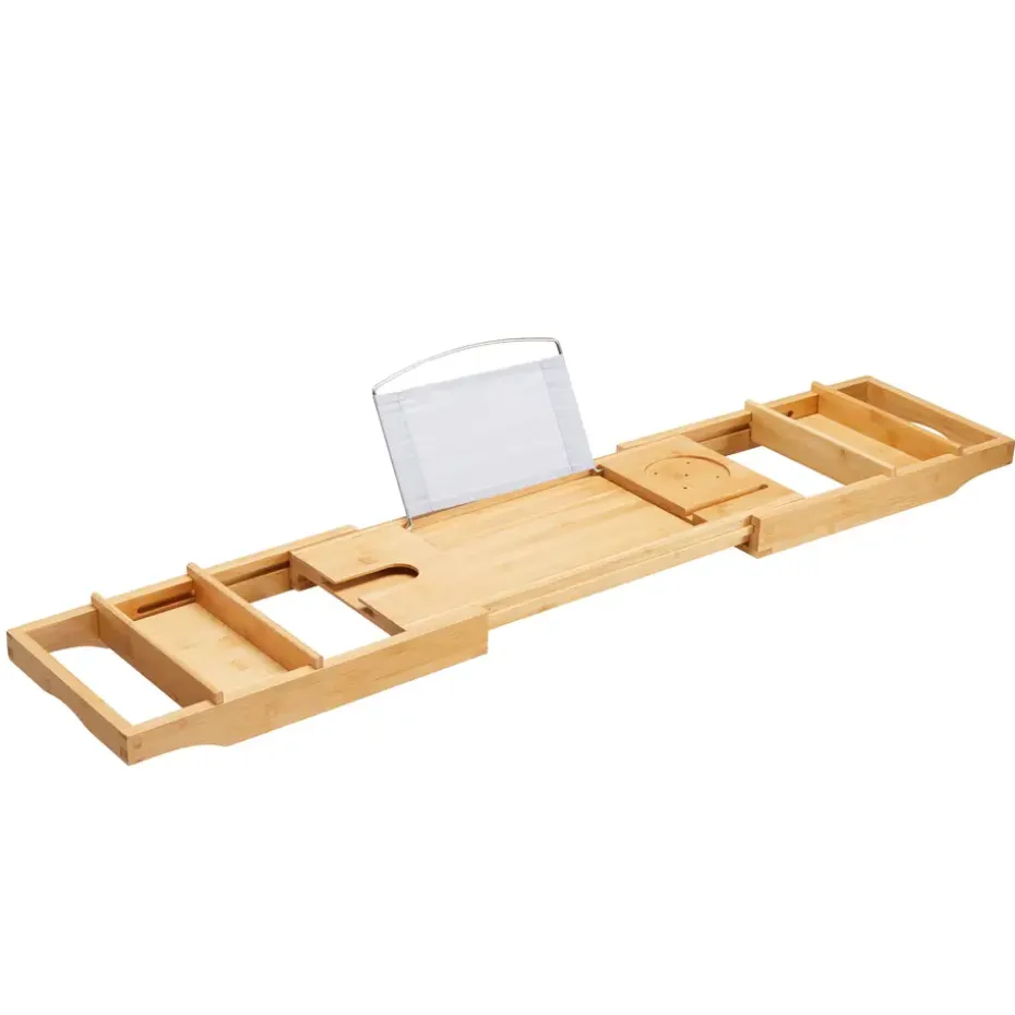 Badplank met Boekenhouder – Uitschuifbare Bad Brug – 75 tot 109 cm Breed