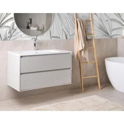 BAHIA - Wandgemonteerd meubel met wasbak - Grijs - MDF