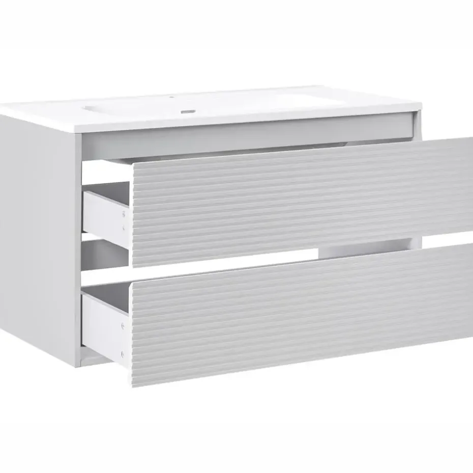 BAHIA - Wandgemonteerd meubel met wasbak - Grijs - MDF