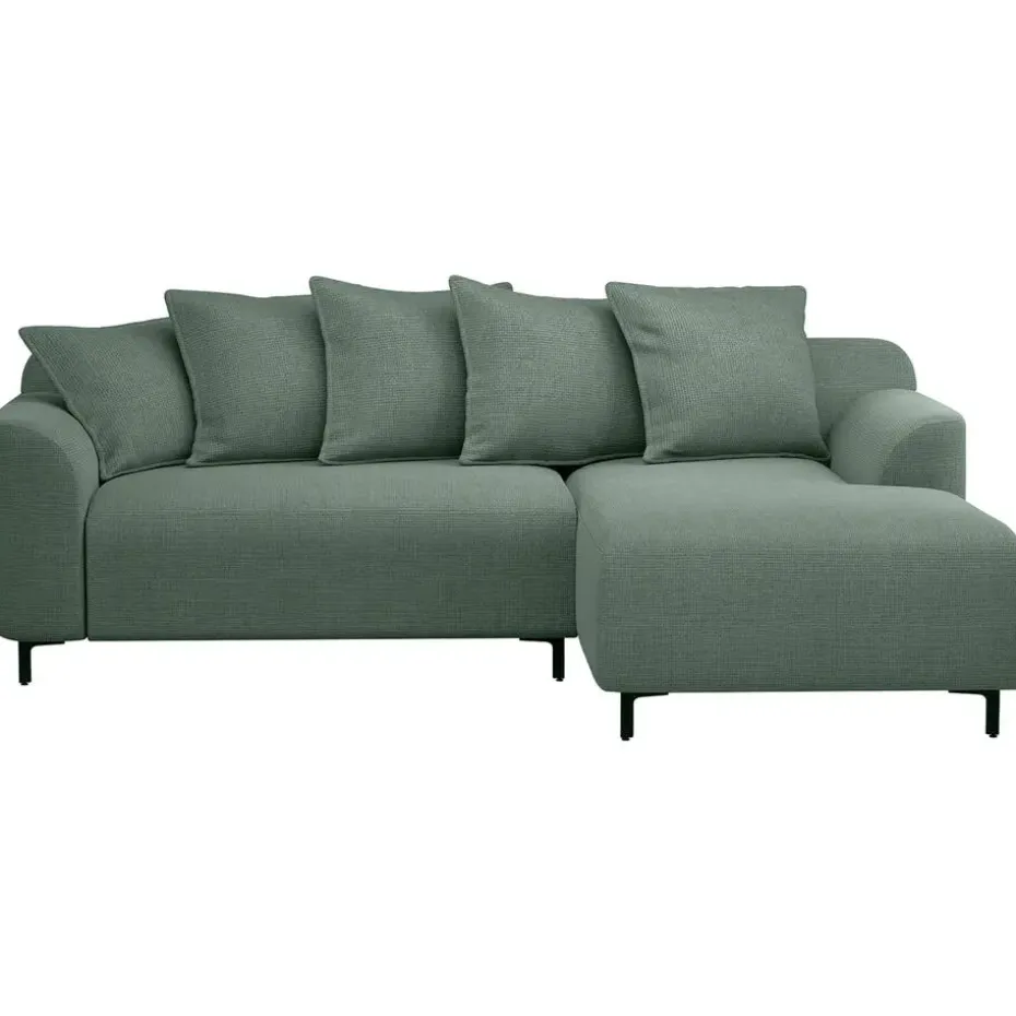 Bank Elsa met chaise longue rechts - stof Eden - saliegroen