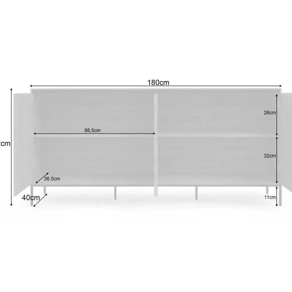 Bari - Dressoir met 4 deuren en eiken effect