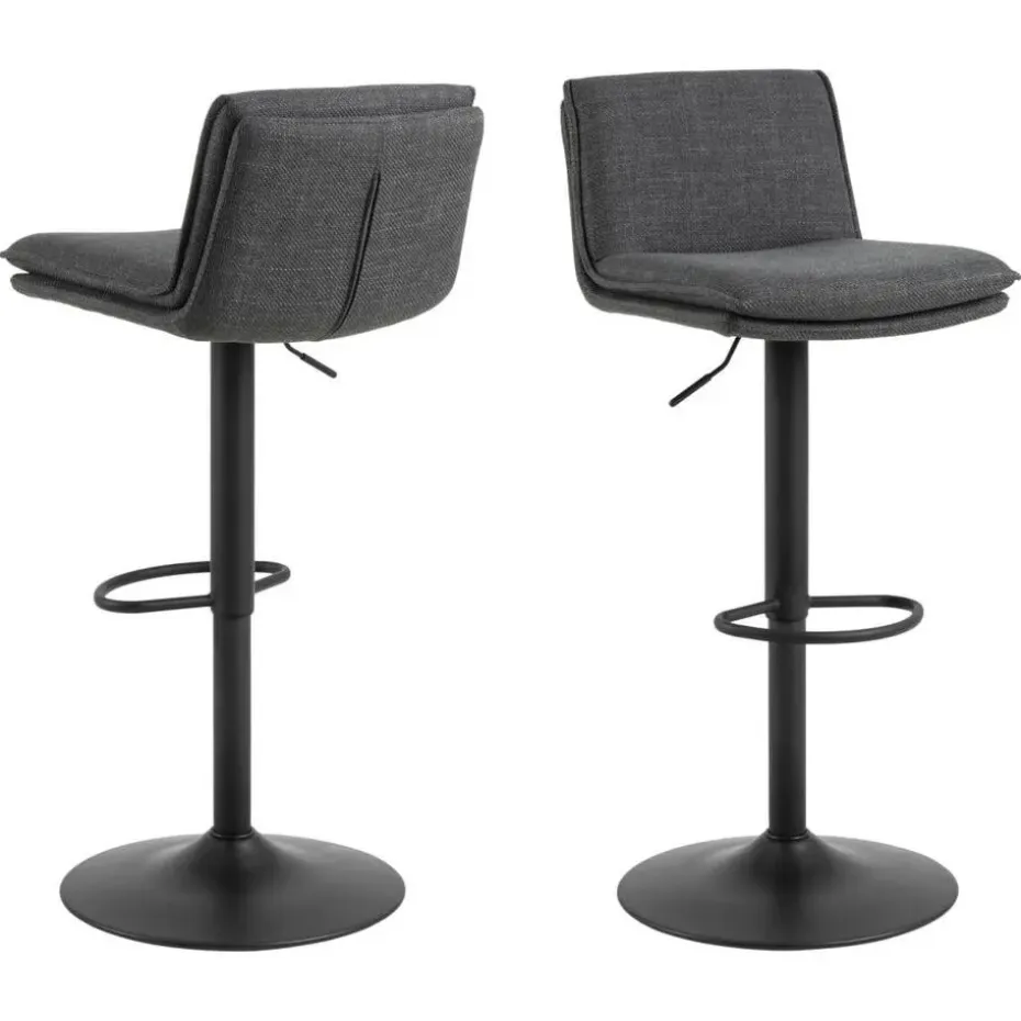 Barkruk Donkergrijs Stof - Zithoogte 68-89cm - Tregoss - Set van 2