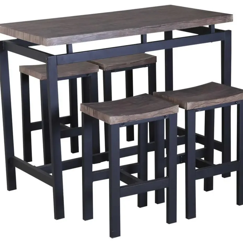 Barset Mesin 120x60 met 4 barkrukken - bruin/zwart