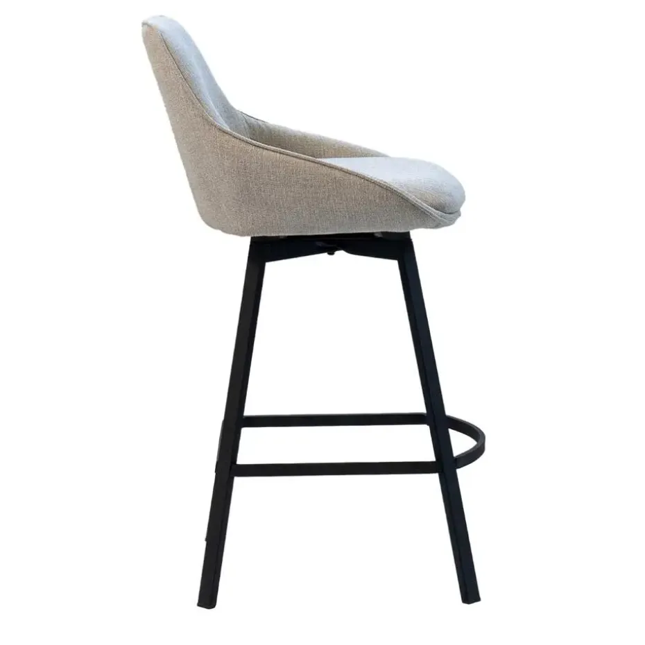 Barstoel Stof Beige - Zithoogte 65cm - 50x49x89cm - Roos - Set van 2
