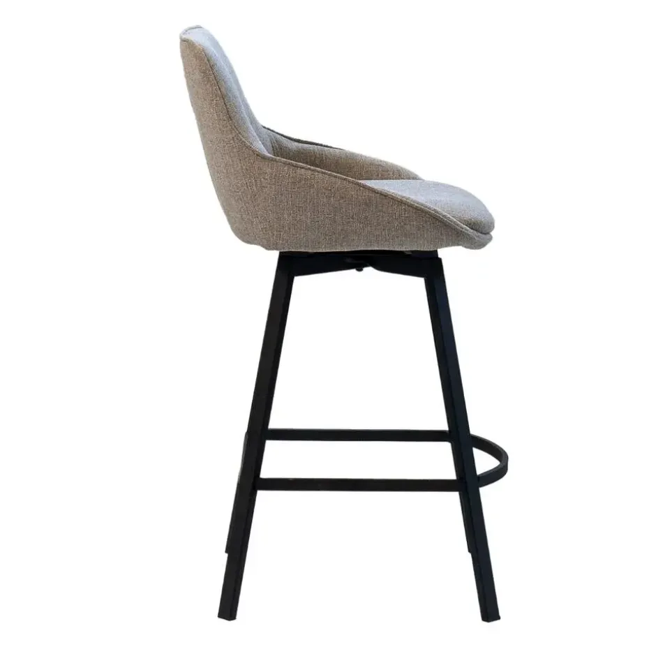 Barstoel Stof Taupe - Zithoogte 65cm - 50x49x89cm - Roos - Set van 2