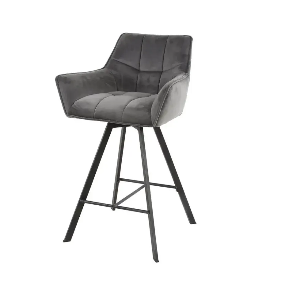 Barstoel Velvet Antraciet - Metaal - Draaibaar - 57x53x96cm - Set van 2