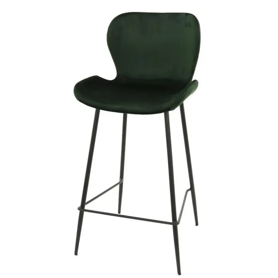 Barstoel Velvet Groen - Zithoogte 67cm - Zwart Onderstel