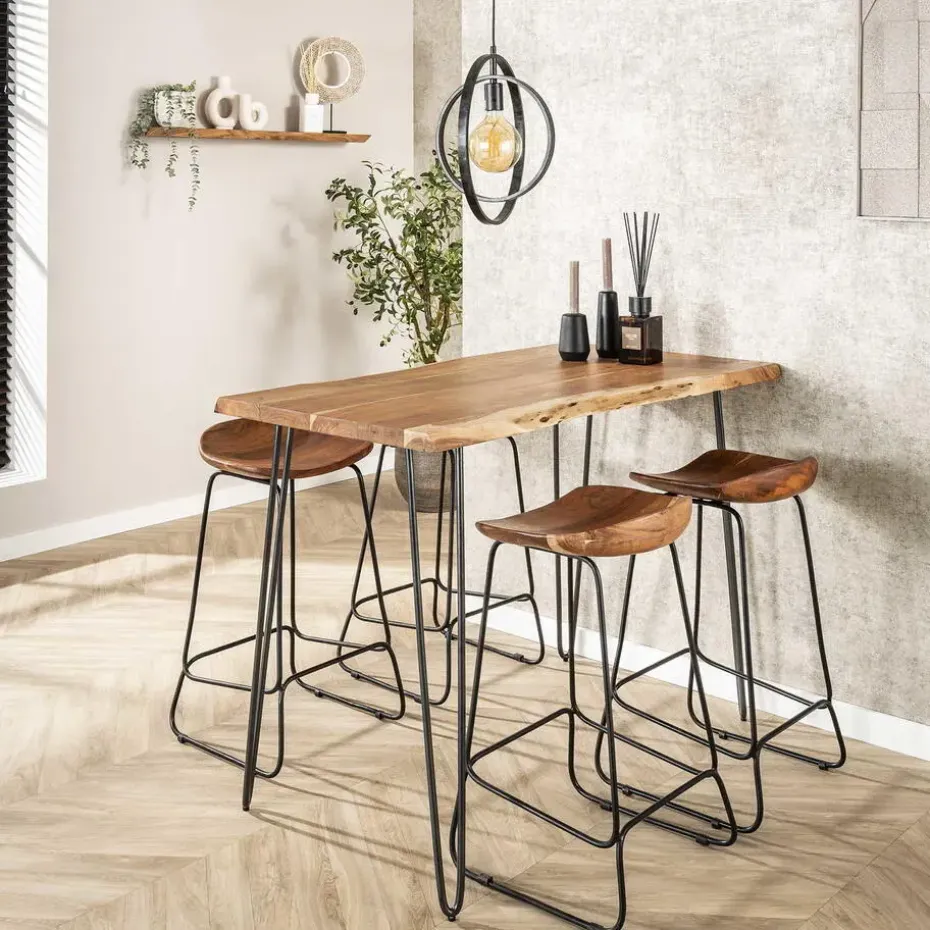 Bartafel Hout 130cm - Boomstamtafel - Metalen Frame