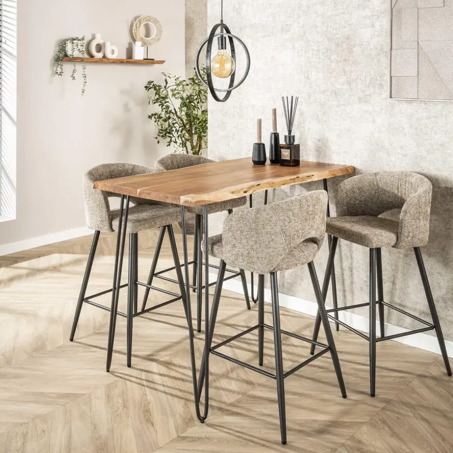 Bartafel Hout 130cm - Boomstamtafel - Metalen Frame