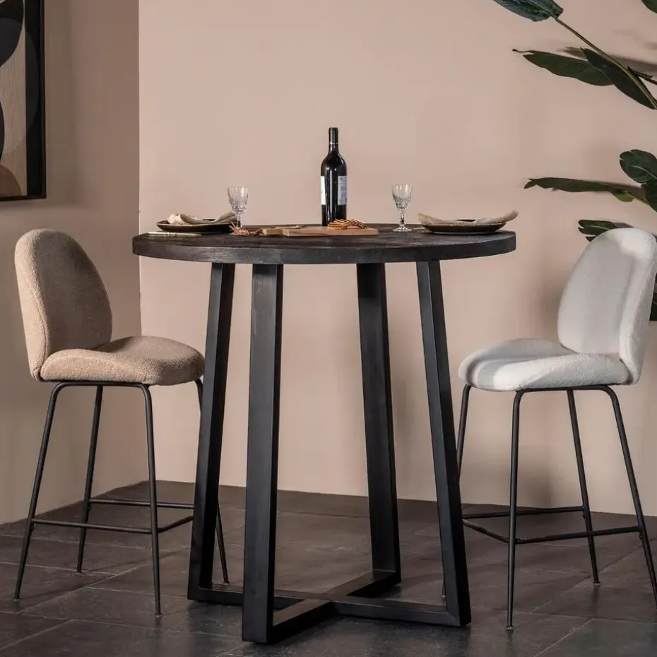 Bartafel Rond - Zwart Mangohout - 110x110x90cm - Lowie