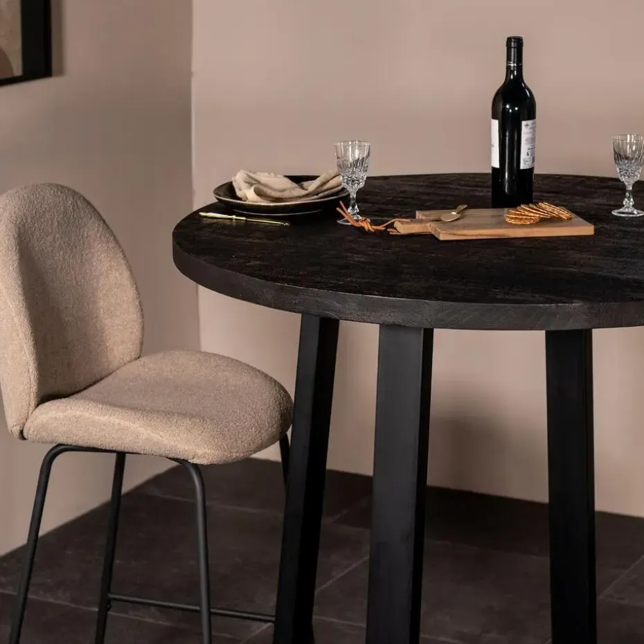 Bartafel Rond - Zwart Mangohout - 110x110x90cm - Lowie