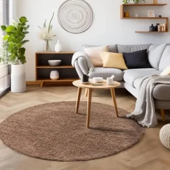 Basic Rond Shaggy vloerkleed Caramel Hoogpolig - 200 CM ROND