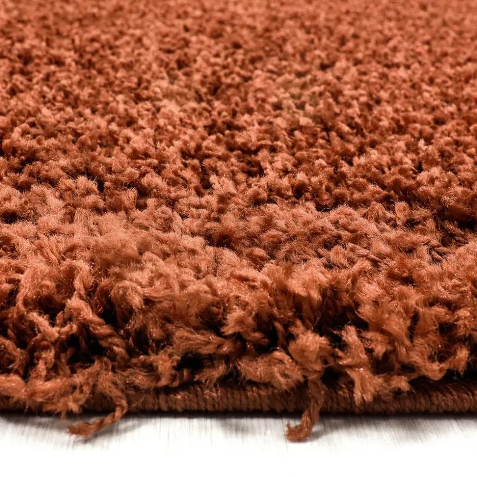 Basic Rond Shaggy vloerkleed Terra / Oranje Hoogpolig - 160 CM ROND