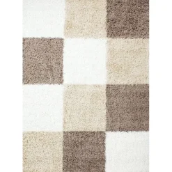 Basic Shaggy Geblokt vloerkleed Bruin / Beige Hoogpolig - 160x230 CM