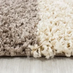 Basic Shaggy Geblokt vloerkleed Bruin / Beige Hoogpolig - 160x230 CM