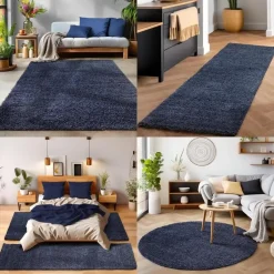 Basic Shaggy vloerkleed Donker Blauw Hoogpolig - 160x230 CM