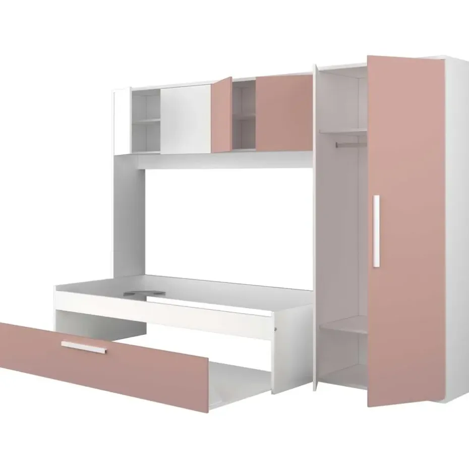 Bed met bedbrug en bedlade Lev-roze/wit