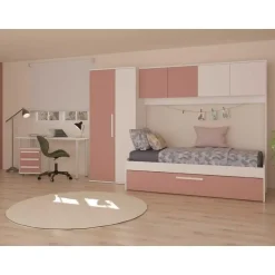 Bed met bedbrug en bedlade Lev-roze/wit