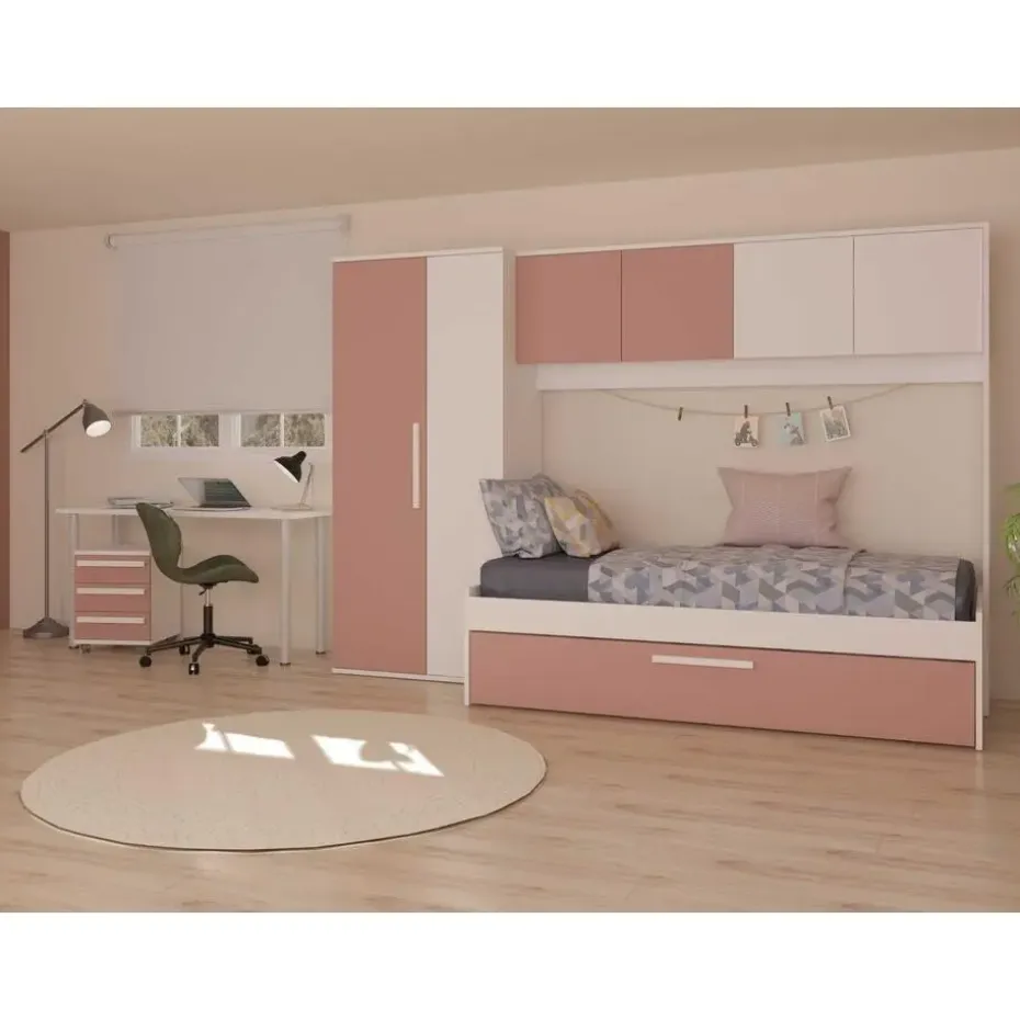 Bed met bedbrug en bedlade Lev-roze/wit
