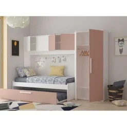 Bed met bedbrug en bedlade Lev-roze/wit