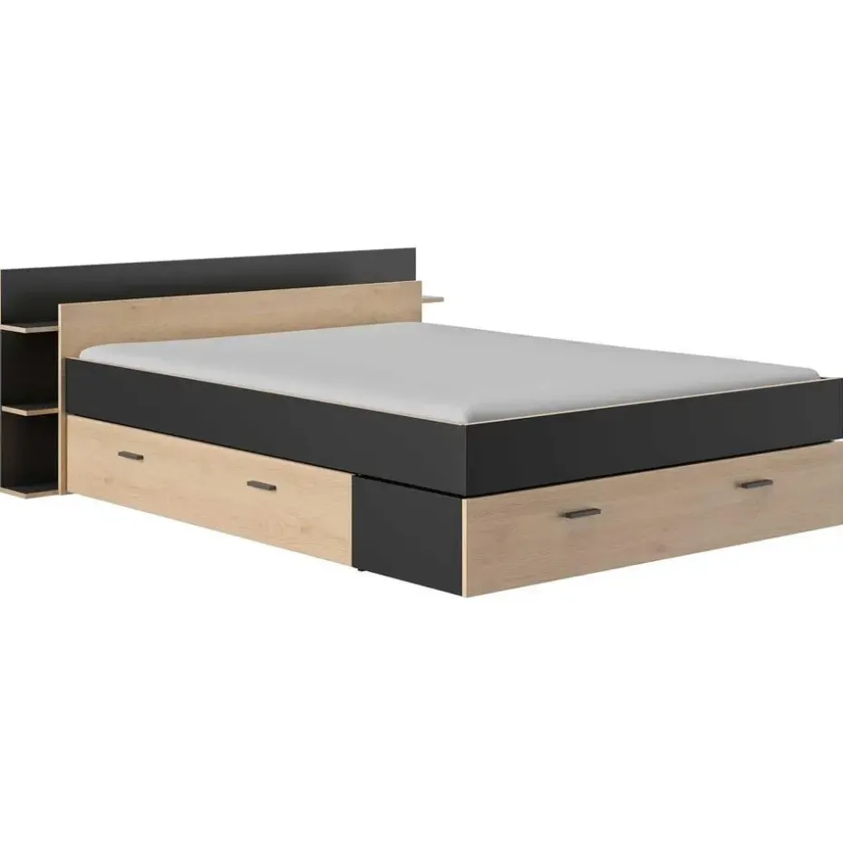 Bed met opbergruimte Eveline 160x200 - zwart/kastanjehout