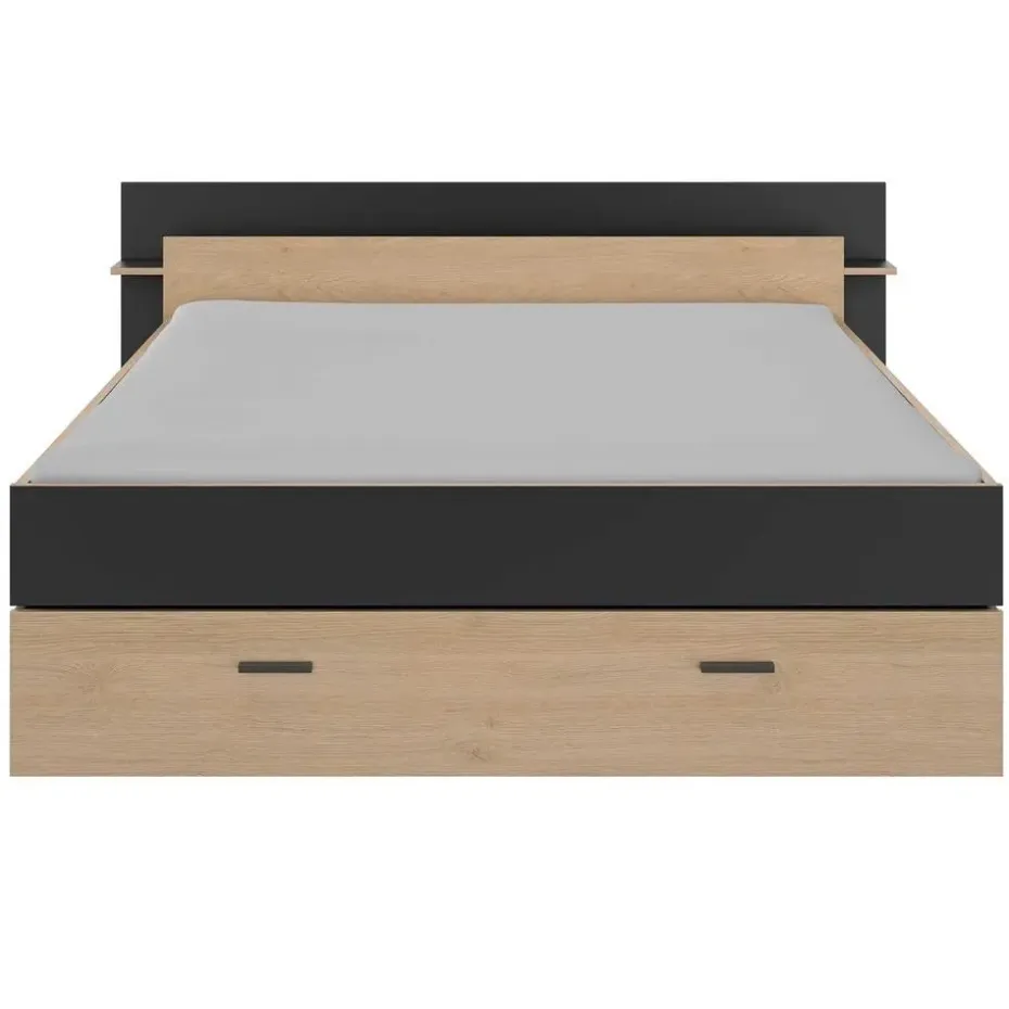 Bed met opbergruimte Eveline 160x200 - zwart/kastanjehout