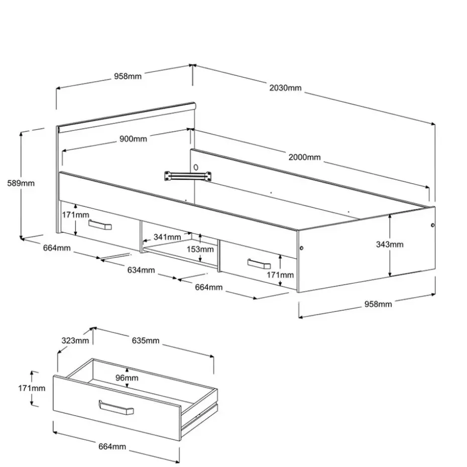 Bed Natan incl. lades - wit - 90x200 cm