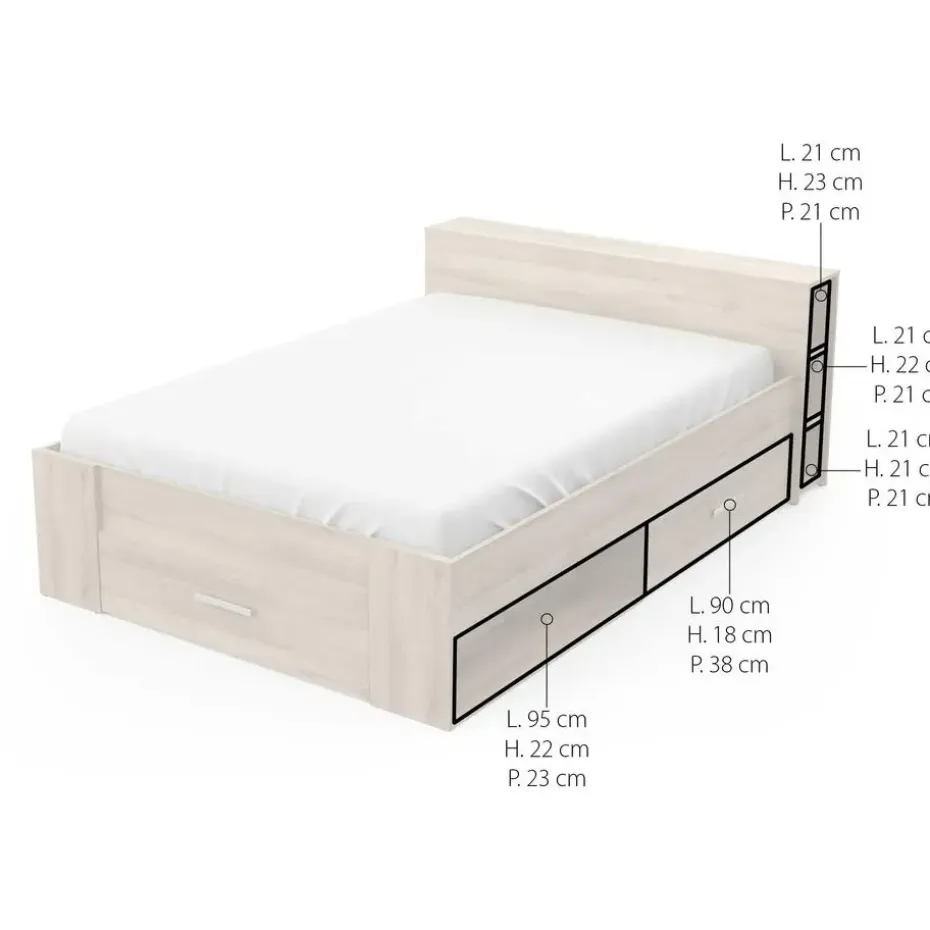 Bed Polly 140 x 200 cm-Kronberg eik