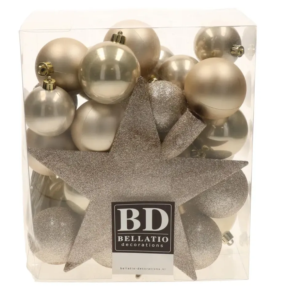 Bellatio Decorations kerstballen - 34-dlg - champagne - kunststof