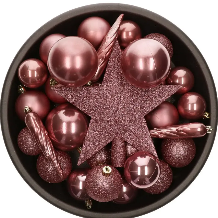 Bellatio decorations Kerstballen - 33x st - oudroze - met piek