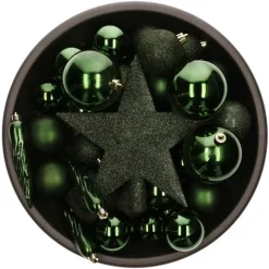 Bellatio decorations Kerstballen - 33x - donkergroen - met piek