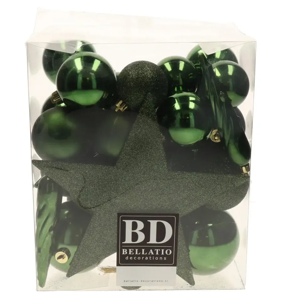 Bellatio decorations Kerstballen - 33x - donkergroen - met piek