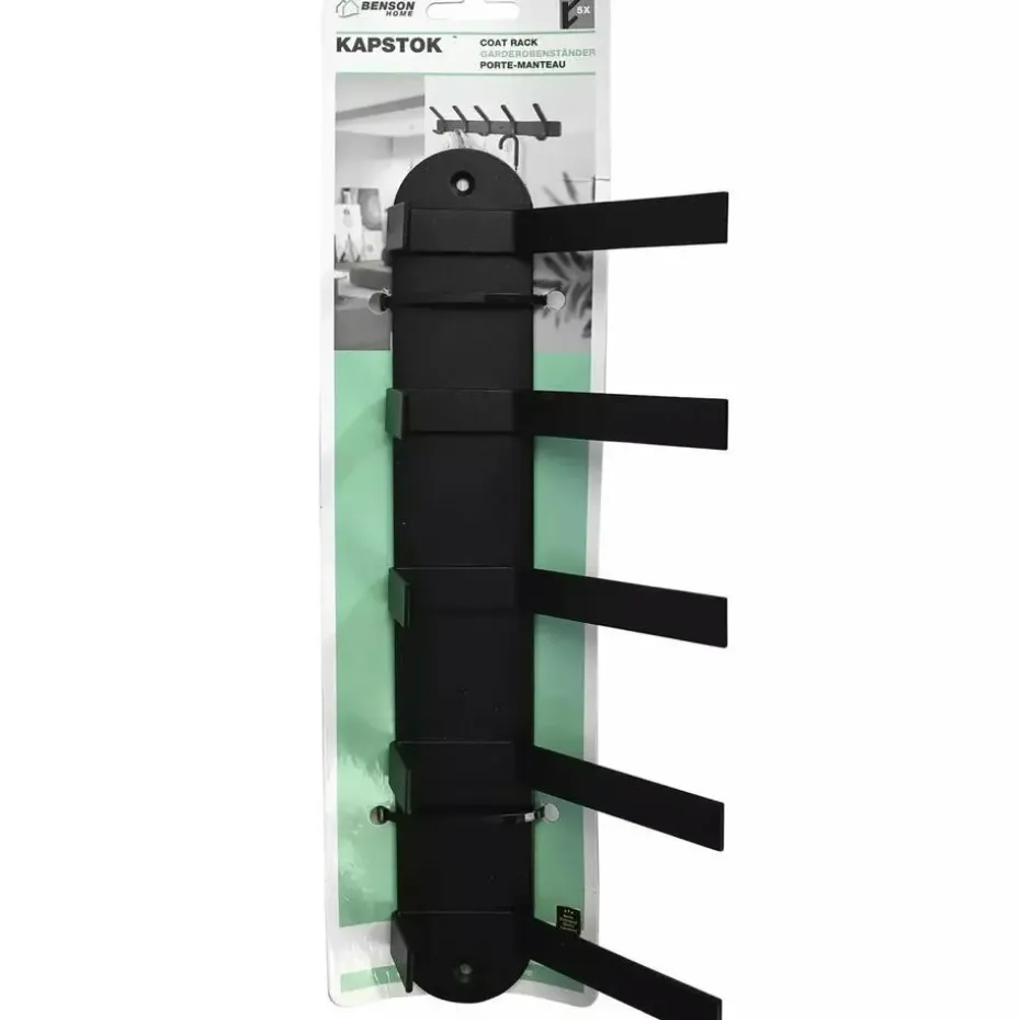 Benson Kapstok - zwart - metaal - 5 haken - wandkapstok - 30 cm
