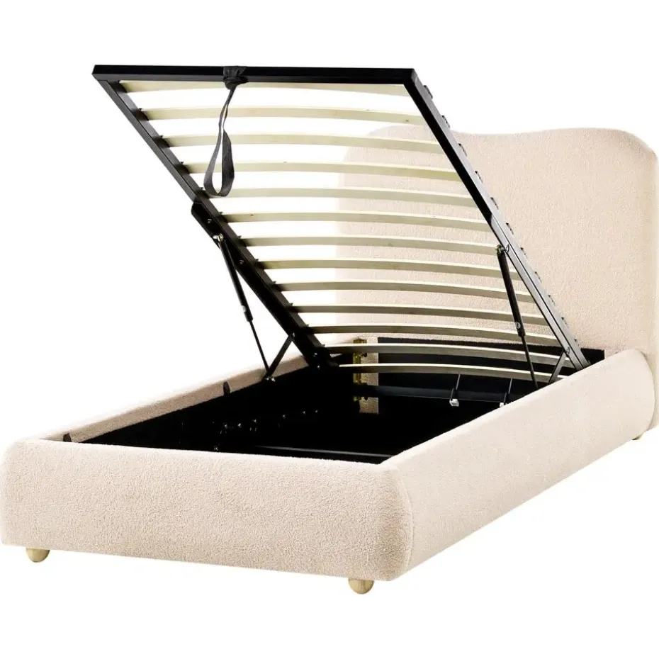 BLAGNAC - Bed met opbergruimte - Lichtbeige - 90 x 200 cm - Bouclé