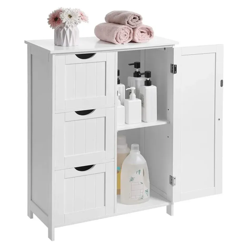 Bobbel Home - Badkamermeubel - Badkamerkast - 3 Lades - 1 Deur - Hout - Wit