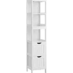 Bobbel Home - Hoge kast voor badkamer, opbergmeubel op poten, wit