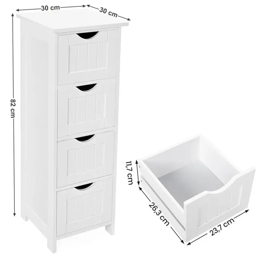 Bobbel Home - Smalle Ladekast - 4 Lades - Hout - Wit
